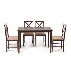 Обеденный комплект Хадсон (стол + 4 стула) id 13691 cappuccino (темный орех) арт.13691 в Батайске